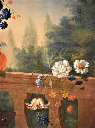 Still Life of Flowers with Putto and Fontain